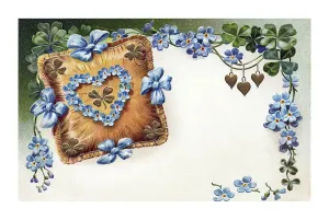 Pillow with violets, clover and hearts