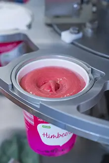 Pink raspberry ice cream is filled into a vegan sundae
