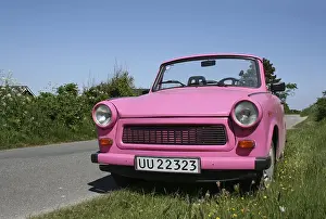A pink Trabant convertible
