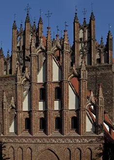 Pinnacles of the west gables of Trinitatis Church and St Anne's Church in front