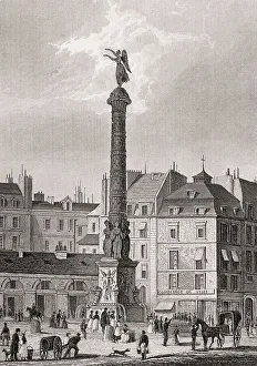 The Place du Chatelet, Paris, antique steel engraved print