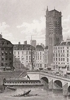The Place du Chatelet, Paris, antique steel engraved print