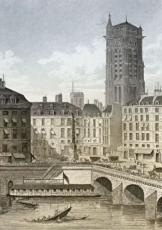 The Place du Chatelet, Paris, antique steel engraved print