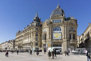 Place de la Comedie with beautiful old building Pathe Gaumont