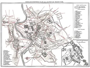 Plan of ancient Rome and Rome in the 19th century