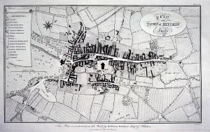 Plan mp of the town of Hitchin, Hertfordshire, England, UK by Willim Wilshere 1822