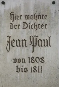 A plaque on a house wall in Bayreuth where the famous German writer