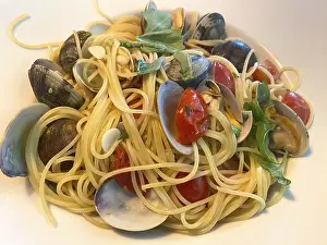 Plate of spaghetti vongole, clams