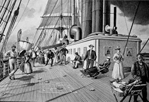 Playing shuffleboard on the deck of a transatlantic steamer in 1880