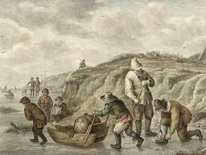 Pleasure on the ice, on a frozen lake are skaters