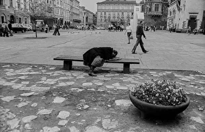 Poland, Krakow, 22. 06. 1977, man sleeping on a bench