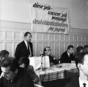 Police action against communists prior to the founding of the German Communist Party (DKP) at a communist meeting ca