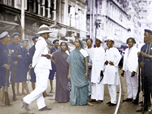 Police argue with woman protests Quit movement, India, Asia, August 1942, Asia