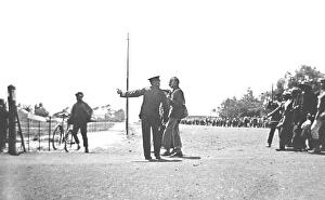 Policeman confronting Mahatma Gandhi as he led the striking Indian mineworkers from Newcastle to the Transvaal, South Africa, November 6, 1913, Africa