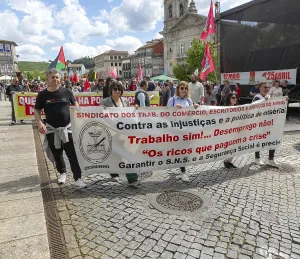 Political rally and march for May Day in city of Guimaraes