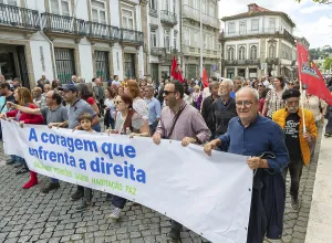 Political rally and march for May Day in city of Guimaraes