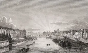 Pont des Arts, Paris, antique steel engraved print