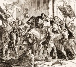 Pope Benedict VIII is torn from his horse