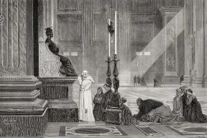 Pope Pius IX at bronze statue of Saint Peter