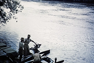 Portage men and boats on the Essequibo River, Guyana, West Indies, South America, 1960 1961, then colony of British Guiana, South America