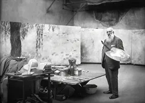 Portrait of Claude Monet, studio at Giverny