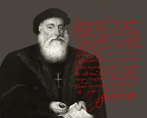 Portrait and document written and signed by Vasco da Gama