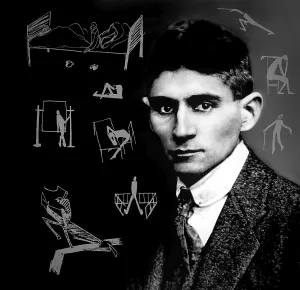 Portrait and a drawing of Franz Kafka