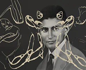 Portrait and a drawing of Franz Kafka