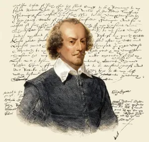 Framed Print : Portrait and facsimile of the testament of William Shakespeare