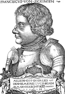 Portrait of Franciscus von Sickingen (1481-1523), after an engraving, Ebernburg Castle, Kraichgau high nobility, supporter of Luther's Reformation, historical illustration 1883