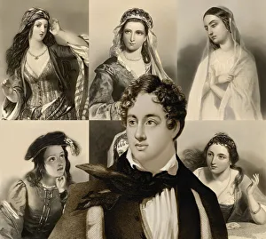 Portrait of George Gordon Noel Byron with his beauty female figures