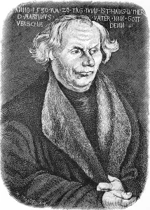 Portrait, Hans Luther (1459-1530) father of Martin Luther in old age, inscription, commemoration, historical illustration 1883