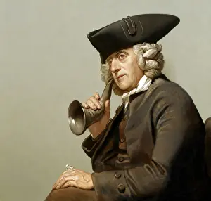 Portrait of James Hutton with an ear trumpet
