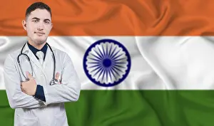Portrait of medical professional on India flag background