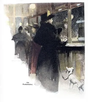 At the post office, illustration from the Yearbook of Modern Art in Master Woodcuts