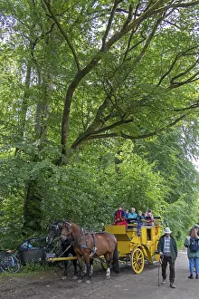 Postillion, passengers, stagecoach