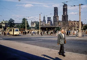 Postplatz with the ruins of the Gothic Sohienkirche