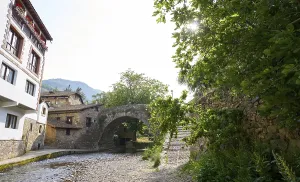 Potes river Quiviesa Deva a Cantabria village of Spain