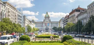 Prague, Czech republic - 08 13 2021: Wenceslas Square in Prague