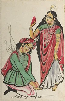Pravira kneeling at the feet of Jana, c