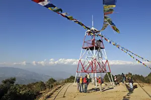 Prayer flags in front of the Himalaya Range
