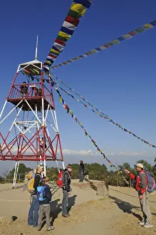 Prayer flags in front of the Himalaya Range