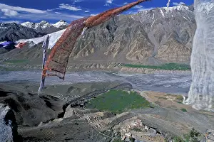 Category Buddhism Prints: Prayer flags, view across the Spiti Valley