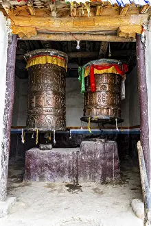 Praying wheels, in Lo-Manthang village