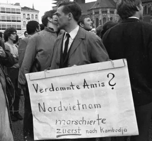 Predominantly students demonstrated for a Hands Off Laos in Bonn in 1970 against the deployment of the US army in