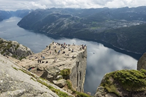Framed Print : Preikestolen or Prekestolen, Preacher's Pulpit or Pulpit Rock with tourists Framed Print : Preikestolen or Prekestolen, Preacher's Pulpit or Pulpit Rock with tourists