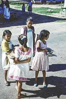 Pretty Mayan girl in huipil dresses, Mexico, 1961, Central America