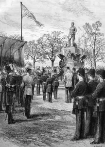 The Prince of Wales unveiling Count Gleichen's statue of the Prince Imperial in the grounds of the Royal Military