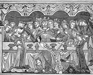 Princely banqueting table with entertainment by dancers at the end of the 12th century
