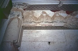 Probably the portraits of the deceased family members, inscriptions below, Tower Tomb of Elahbel in the Valley of the Tombs, Western Necropolis, Palmyra, Syria, May 1987, vintage, retro, old, historical, Asia